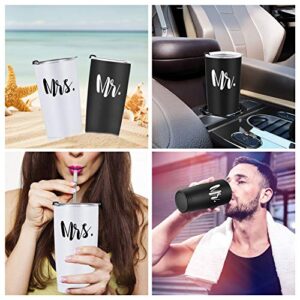 Mr and Mrs Tumbler Set of 2 Stainless Steel Travel Tumbler Ideas for Newlyweds Couples Wife Bride To Be Newly Engaged Bridal Shower, Insulated Travel Tumbler for Wedding Engagement(20 oz, Black&White)