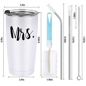 Mr and Mrs Tumbler Set of 2 Stainless Steel Travel Tumbler Ideas for Newlyweds Couples Wife Bride To Be Newly Engaged Bridal Shower, Insulated Travel Tumbler for Wedding Engagement(20 oz, Black&White)