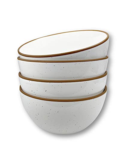 Mora Ceramic Bowls For Kitchen, 28oz - Bowl Set of 4 - For Cereal, Salad, Pasta, Soup, Dessert, Serving etc - Dishwasher, Microwave, and Oven Safe - For Breakfast, Lunch and Dinner - Vanilla White