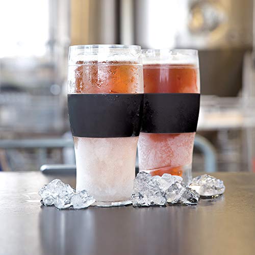 Host Freeze Beer Glasses, 16 ounce Freezer Gel Chiller Double Wall Plastic Frozen Pint Glass, Set of 2, Black