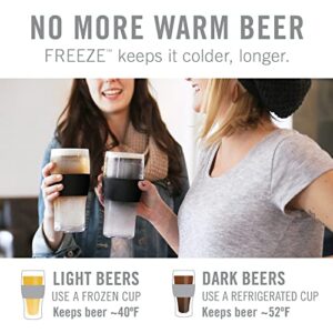 Host Freeze Beer Glasses, 16 ounce Freezer Gel Chiller Double Wall Plastic Frozen Pint Glass, Set of 2, Black