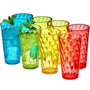 amazing abby - glacier - 18-ounce plastic tumblers (set of 8), plastic drinking glasses, mixed-color high-balls, reusable plastic cups, stackable, bpa-free, shatter-proof, dishwasher-safe