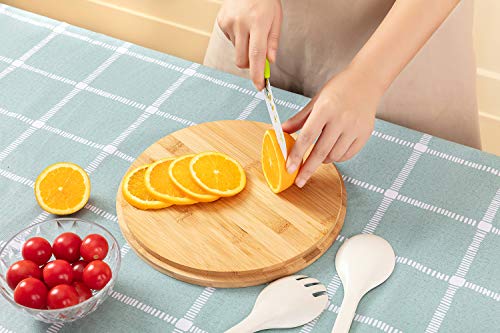 GEHE Bamboo Salad Bowl with Servers Set - Large 9.8 inches mixing bowls Solid Bamboo Salad Wooden Bowl with Bamboo Lid Spoon for Fruits,Salads and Decoration (White, 9.8INCH)