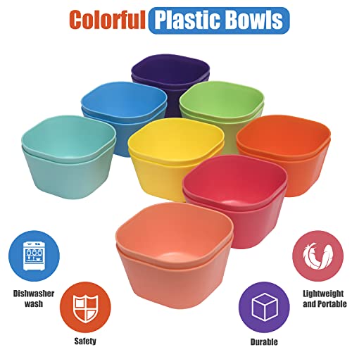 Klickpick Home 15 ounce Bowls Set Of 16 Kids colorful Snack Bowls set Toddlers Cereal Bowl Set Children Bowl Kid Microwave Dishwasher Safe BPA Free Bowls - 8 Colors