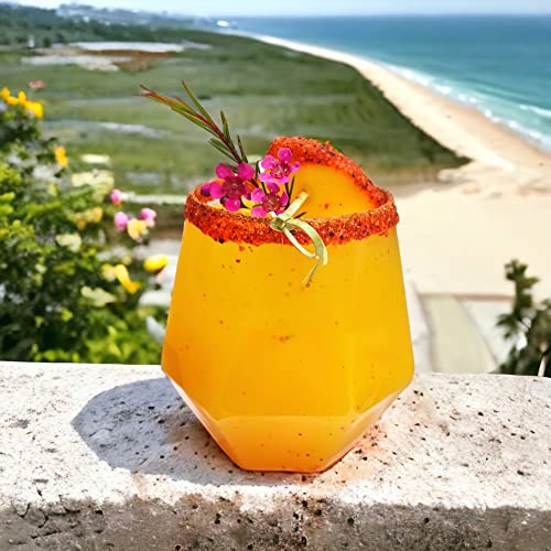 40 count Diamond Unbreakable Stemless Plastic Wine Champagne Whiskey Glasses Elegant Durable Disposable Indoor Outdoor Ideal for Home, Office, Bars, Wedding, 12 Ounce Cups Gold Rim (Gold)