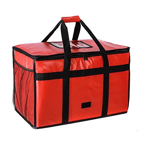 Insulated Pizza Carrier Bag for Food delivery -Foldable Heavy Duty Food Warmer Grocery Bag for Camping Catering Restaurants with Mesh Pockets