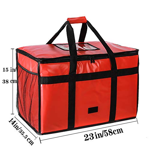 Insulated Pizza Carrier Bag for Food delivery -Foldable Heavy Duty Food Warmer Grocery Bag for Camping Catering Restaurants with Mesh Pockets