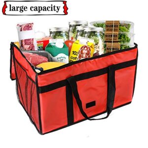 Insulated Pizza Carrier Bag for Food delivery -Foldable Heavy Duty Food Warmer Grocery Bag for Camping Catering Restaurants with Mesh Pockets