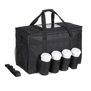 cherrboll insulated food delivery bag with 4 cup holders, extra large commercial grade catering bag - waterproof, sturdy zippers - ideal for restaurant delivery, grocery shopping