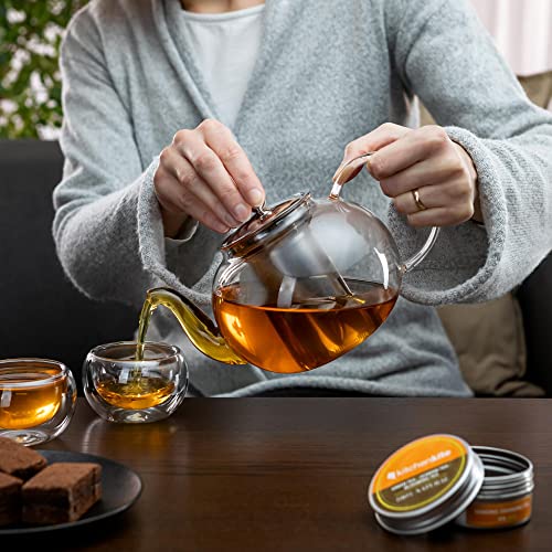 Glass Teapot with Infuser- Glass Tea Kettle for Stove Top with Removable Stainless Steel Strainer, Microwave & Dishwasher Safe, Tea Pot with Blooming, Loose Leaf Tea Sampler, Tea Diffuser & Tea Maker