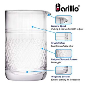 Barillio 20 Oz Crystal Cocktail Mixing Glass Set | Seamless Mixing Pitcher for Stirred Cocktail with Weighted Bottom | Old Fashioned Kit for Bartenders