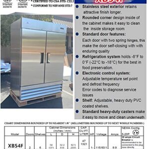 Commercial Freezer 2-Doors Solid Upright Reach in Two Section Stainless Steel NSF 54" Width, Capacity 47Cuft, Restaurant Quality Kitchen -8°F Cold al32Adup1