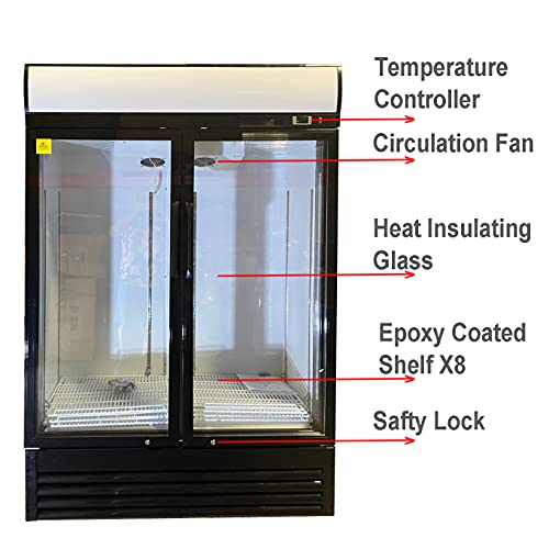 Commercial Refrigerator Glass 2-Door Merchandiser Display Cooler Case Fridge NSF, 48 inches, capacity 36 cuft, Restaurant Kitchen LCG-1000