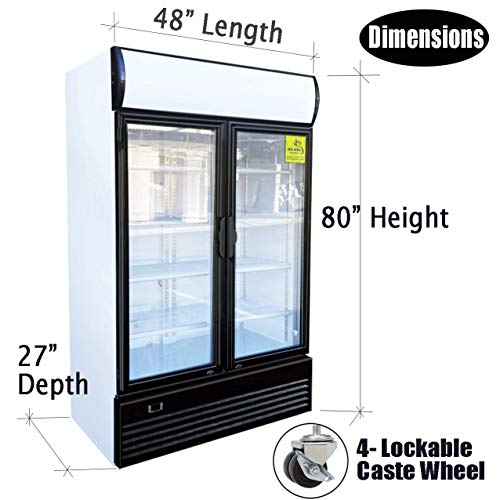 Commercial Refrigerator Glass 2-Door Merchandiser Display Cooler Case Fridge NSF, 48 inches, capacity 36 cuft, Restaurant Kitchen LCG-1000