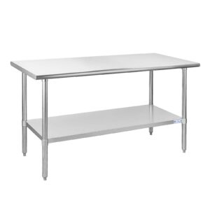 hally stainless steel table for prep & work 24 x 60 inches, nsf commercial heavy duty table with undershelf and galvanized legs for restaurant, home and hotel
