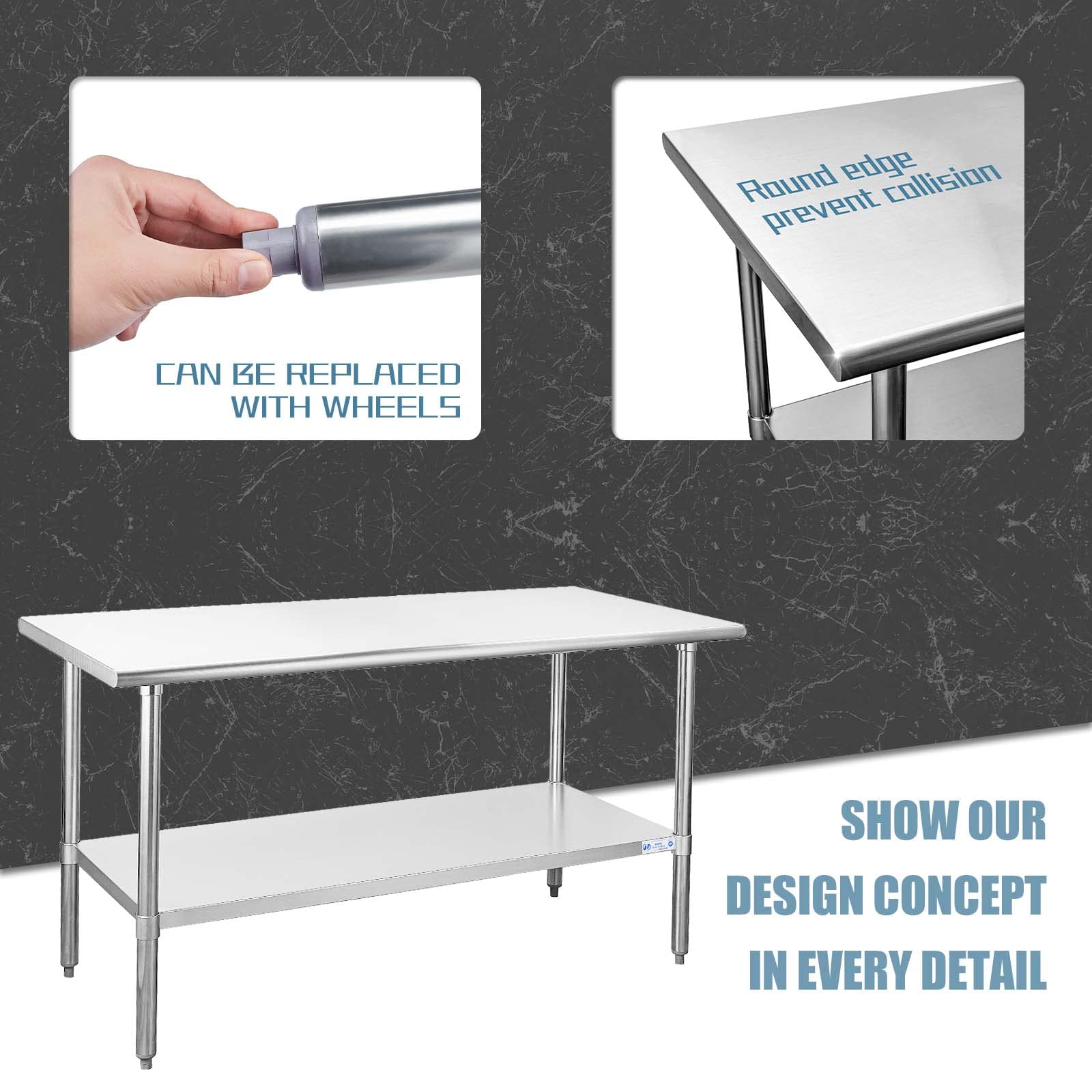 Hally Stainless Steel Table for Prep & Work 24 x 60 Inches, NSF Commercial Heavy Duty Table with Undershelf and Galvanized Legs for Restaurant, Home and Hotel