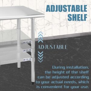 Hally Stainless Steel Table for Prep & Work 24 x 60 Inches, NSF Commercial Heavy Duty Table with Undershelf and Galvanized Legs for Restaurant, Home and Hotel