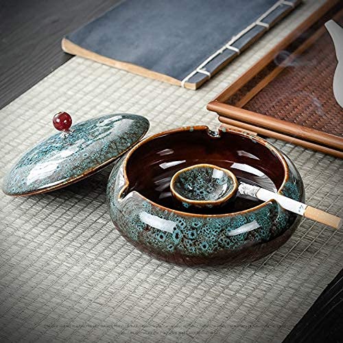 5.7" Ceramic Ashtray with Lids Windproof Cigarette Ashtray for Indoor or Outdoor Use Ash Holder for Smokers Desktop Smoking Ash Tray for Home Office Decoration