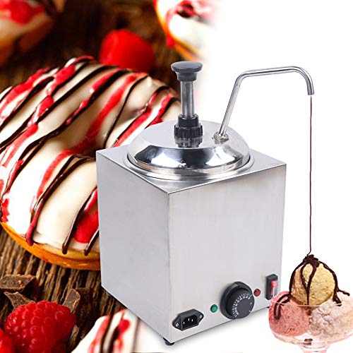 Cheese Dispenser with Heated Pump 2.6Qt Capacity Hot Fudge Warmer with Pump Stainless Steel Spout Heater for Buttery Topping, Chili, Hot Fudge, Cheese, Caramel Butter