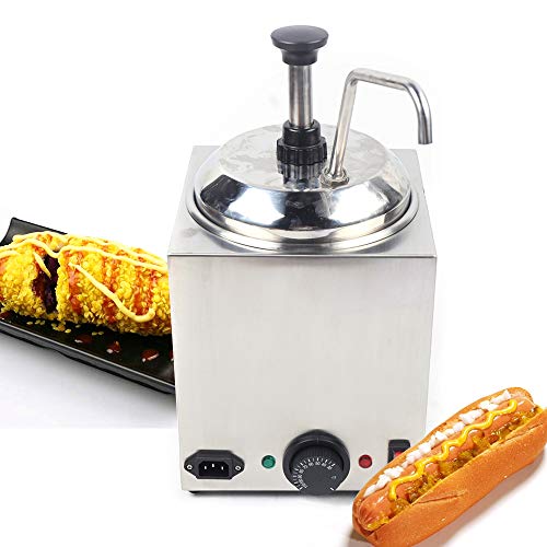 Cheese Dispenser with Heated Pump 2.6Qt Capacity Hot Fudge Warmer with Pump Stainless Steel Spout Heater for Buttery Topping, Chili, Hot Fudge, Cheese, Caramel Butter