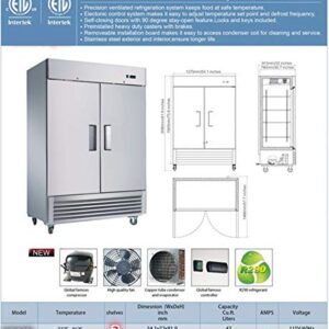 Commercial Refrigerator 2 doors Stainless Steel Solid 54" Width, Capacity 43Cuft, 110V for Restaurant Kitchen Cooler Fridge all32dup1