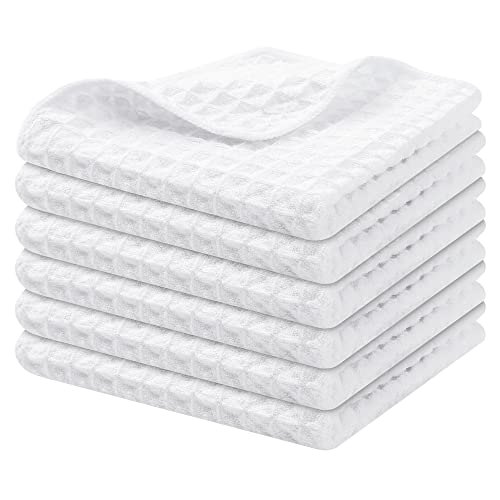 Homaxy Premium Microfiber Waffle Weave Kitchen Dish Cloths, 12 x 12 Inch Ultra Absorbent and Solid Color Dish Towels for Kitchen Fast Drying Dishcloth for Washing Dishes, 6 Pack, White