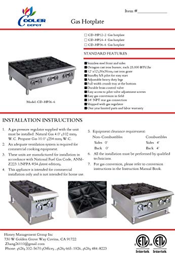 NSF Commercial Natural Gas Range/Hot Plate (2 Burner)