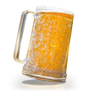 granatan double walled frozen beer mugs for freezer, 16 oz clear beer mug with handle