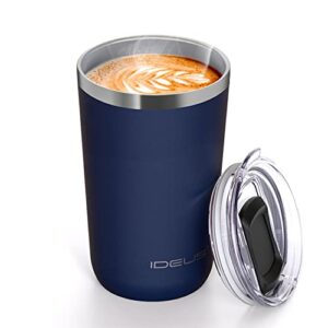ideus 20 oz tumbler, travel coffee mug with splash proof sliding lid, double wall stainless steel vacuum insulated coffee mug for home and office, keep beverages hot or cold, navy blue
