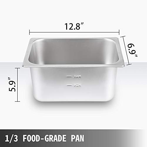 VEVOR 110V Bain Marie Food Warmer 9 Pan x 1/3 GN, Food Grade Stainelss Steel Commercial Food Steam Table 6-Inch Deep, 1500W Electric Countertop Food Warmer 63 Quart with Tempered Glass Shield