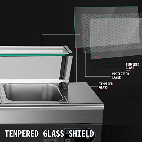 VEVOR 110V Bain Marie Food Warmer 9 Pan x 1/3 GN, Food Grade Stainelss Steel Commercial Food Steam Table 6-Inch Deep, 1500W Electric Countertop Food Warmer 63 Quart with Tempered Glass Shield