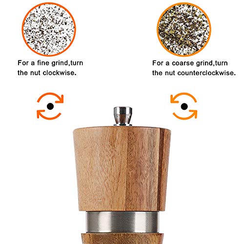 Wood Pepper Grinder - VanlonPro 8 Inch Pepper Mill with Adjustable Coarseness, Ceramic/Stainless Steel Grinding Salt Mill Refillable, Manual Salt and Pepper Shakers Spice Tools for your kitchen