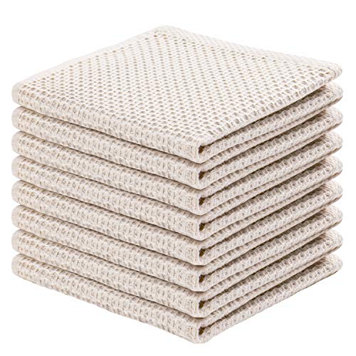 joybest Cotton Kitchen Dish Cloths, 8-Pack Waffle Weave Ultra Soft Absorbent Dish Towels Washcloths Quick Drying Dish Rags, 12x12 Inches, Beige