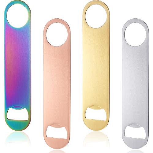 4 Pieces Flat Bottle Opener Stainless Steel, heavy Duty Bottle Opener Bartender 7inch Beer Bottle Opener for Bar Bartenders Men Women Kitchen Party