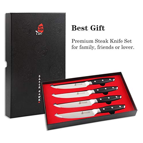 TUO Steak Knife - 5 inch Professional Kitchen Steak Knife Set 4 Table Dinner Knife - German HC Stainless Steel - Non Slip Pakkawood Handle - BLACK HAWK SERIES Including Gift Box