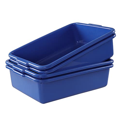 Easymanie 13 L Commercial Bus Tubs Box, 4 Packs Plastic Dishpan Wash Basin, Blue