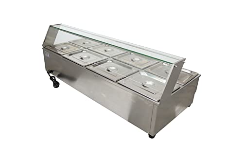 INTSUPERMAI Commercial 8 Pan Food Warmer 6inch Deep Pans Countertop Bain Marie Food Soup Warmer Canteen Buffet Steam Heater Steam Table Food Steamer with Glass Shield 110V