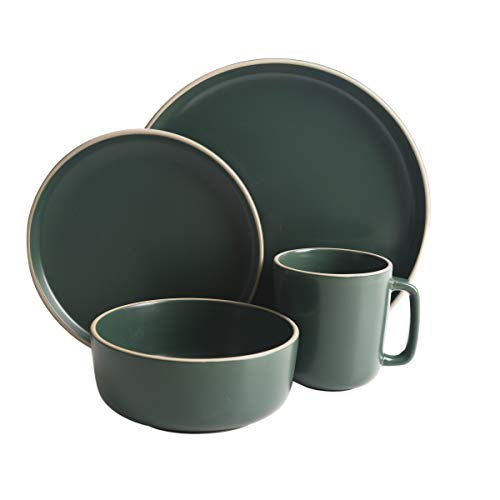 Gibson Home Zuma 16 Piece Round Kitchen Dinnerware Set, Dishes, Plates, Bowls, Mugs, Service for 4, Matte Stoneware, Green