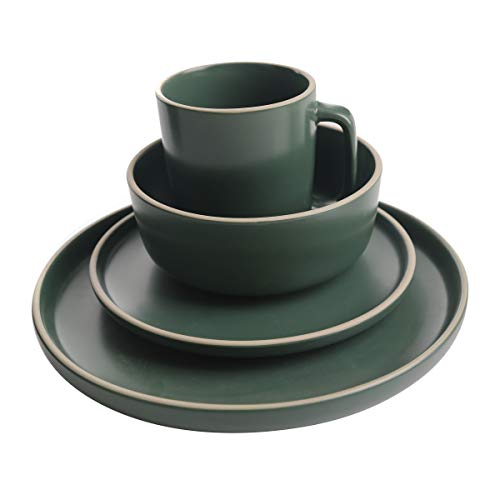 Gibson Home Zuma 16 Piece Round Kitchen Dinnerware Set, Dishes, Plates, Bowls, Mugs, Service for 4, Matte Stoneware, Green