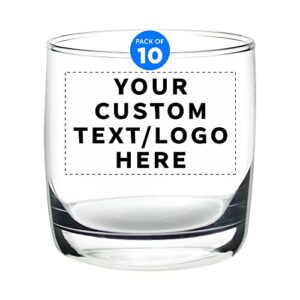 custom whiskey glasses 10 oz set of 10, personalized bulk pack - heavy base old fashioned glass, perfect for scotch, bourbon, whiskey, cocktail - clear