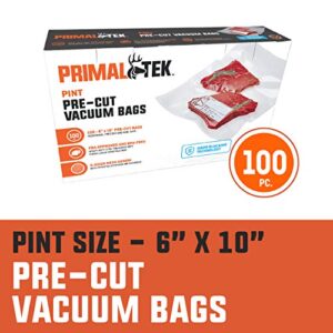 PrimalTek 6” x 10” Pre-Cut Vacuum Bags – 100 Pint Bags for Food Preservation – BPA-Free Vacuum Sealer Bags, Microwave, Freezer and Boil Safe, Compatible with any Vacuum Sealer Machine