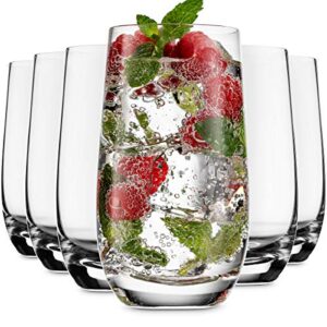 mitbak 16 - oz drinking glasses (set of 6) | glass cups for, water, juice, cocktail,mixed drinks | kitchen glassware set, excellent gift | highball glasses made in slovakia
