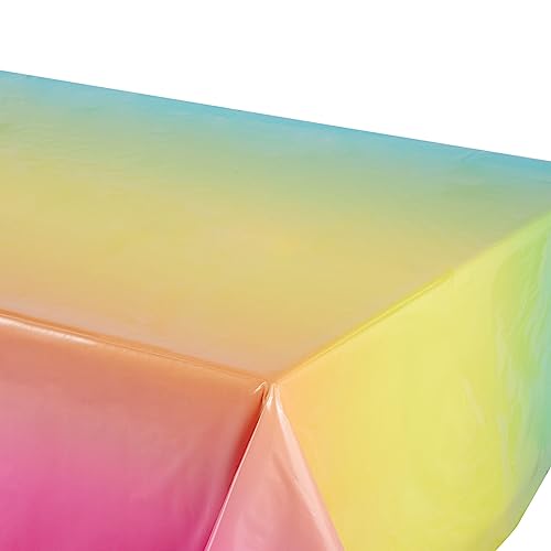 Sparkle and Bash 3 Pack Plastic Ombre Rainbow Tablecloth, Pastel Table Covers for Birthday Party Decorations (54x108 in)