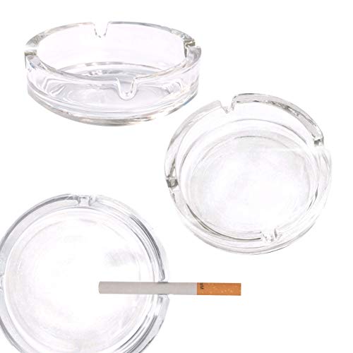 Fargus Glass Ashtrays for Cigarettes, Portable Decorative Modern Ashtray for Home Office Indoor Outdoor Patio Use, Fancy Cute Cool Ash Tray, Pack of 2 (Clear)