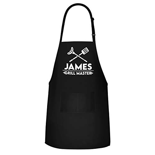 Apron For Men - Customized With Name, Grill Master - Personalized Gift For Dad - Adjustable Size Fits M-3XL - BBQ Apron with 2 Pockets - Grill Gift for Men (GrillMaster Design)