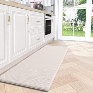 dexi kitchen mat cushioned anti fatigue comfort mat, non slip memory foam kitchen mats for floor, waterproof kitchen runner rugs for sink, 17x47 inch, wheat