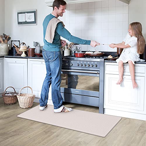 DEXI Kitchen Mat Cushioned Anti Fatigue Comfort Mat, Non Slip Memory Foam Kitchen Mats for Floor, Waterproof Kitchen Runner Rugs for Sink, 17x47 Inch, Wheat