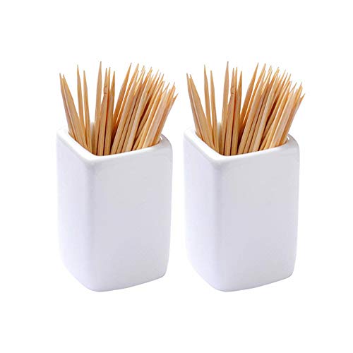 Sizikato 2pcs Simple Pure White Square Ceramic Toothpick Holder.