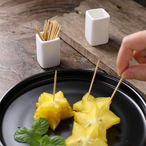 Sizikato 2pcs Simple Pure White Square Ceramic Toothpick Holder.