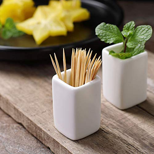 Sizikato 2pcs Simple Pure White Square Ceramic Toothpick Holder.